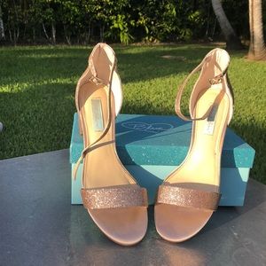 Shoes. Gold heels. Size 9.5. Box. Betsey Johnson